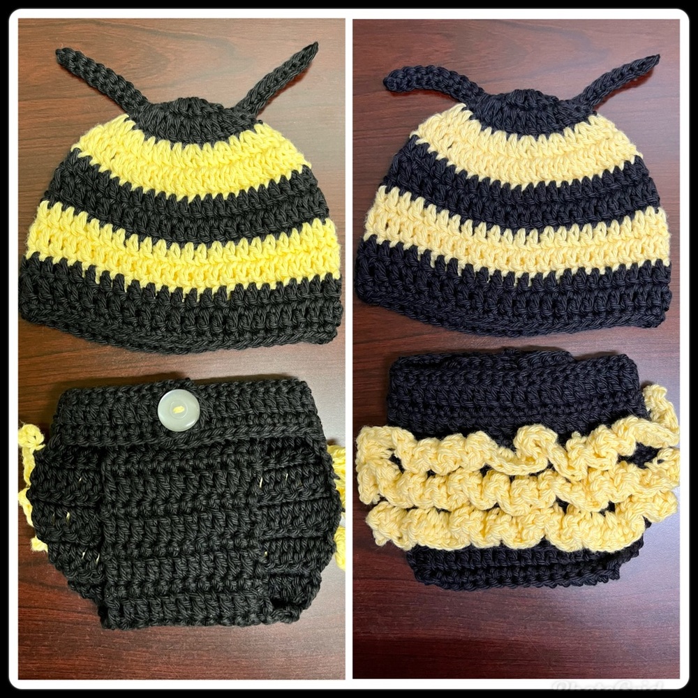 Crochet Bumble Bee Hat & Diaper cover